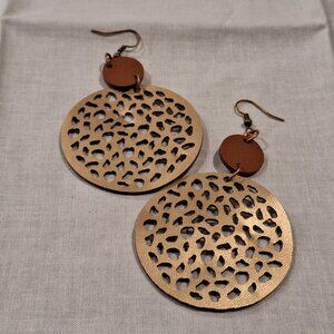 Leather Gold Color Round Dangles